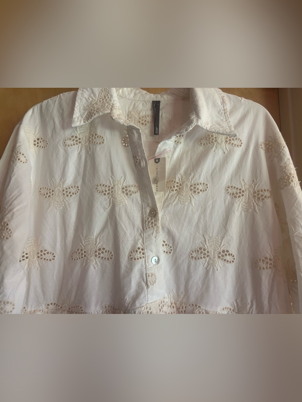 NWT Anthropologie Maeve “The Bettina Tiered Mini Shirt Dress” - Embroidered Bee - Picture 4 of 5